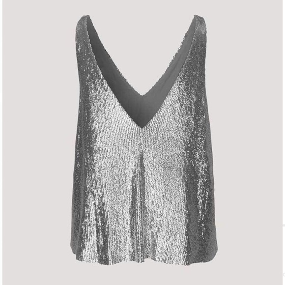Samsoe & Samsoe Hale Silver Sequin Cami Top Double V Neck - Picture 5 of 5